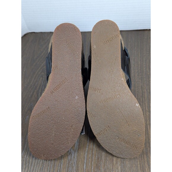 MEPHISTO Patent Leather Strap Sandals US 6.5-7 EU 37 Black Wedges Buckle Logo - Picture 14 of 14